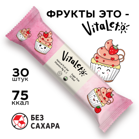 Батончик фруктово-злаковый VitaLeto "Клубничный десерт", 30 шт. х 30 г